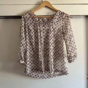 Fossil White Print Blouse Size XS